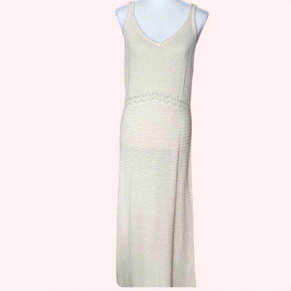 NWT Boho Old Navy Cream Crotchet Max Dress Sleeveless Sundress VNeck Cotton Knit - Picture 6 of 16